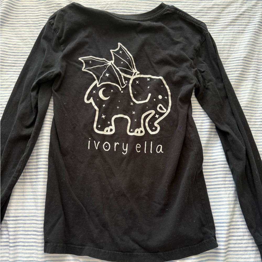 Ivory Ella Black Long Sleeve Tee with Halloween Elephant Bat Design